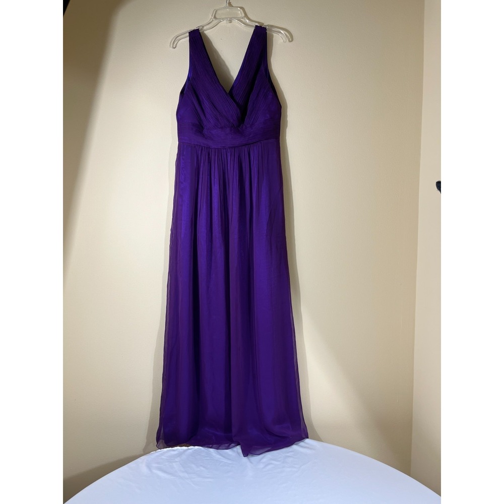 Deep Purple Chiffon Maxi Dress Ruched V Neck Evening Gown Whimsygoth Prom 15.5